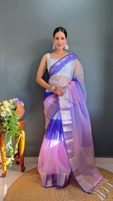 RAGISHA ENTERPRISE Color Block Bollywood Organza Saree(Purple)