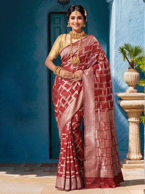 ANOUK Woven Chanderi Linen Saree(Maroon)