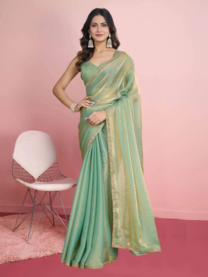 NITYANSHI FASHION Solid/Plain Bollywood Silk Blend, Chiffon Saree(Light Green)