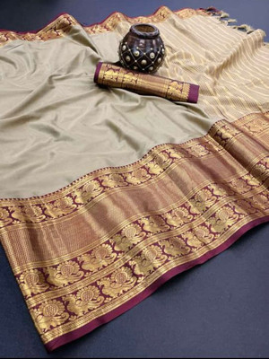Kalpana creation Woven Mysore Cotton Silk Saree(Brown)