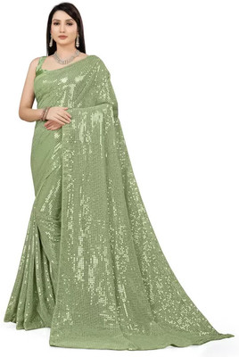 GAVUBAA Embellished Bollywood Georgette Saree(Light Green)