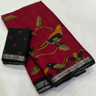 Ambaji enterprise Woven, Printed Mangalagiri Cotton Blend Saree(Red)