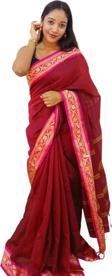SREE VASTRA Woven Handloom Pure Cotton Saree(Maroon)