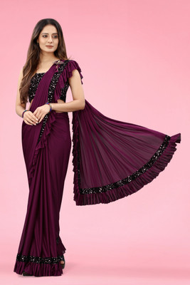daxjit Embellished Bollywood Lycra Blend Saree(Purple)