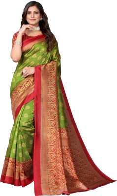 YASHIKA Printed Daily Wear Art Silk Saree(Red, Light Green)