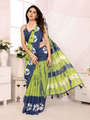 Moda Rapido Printed Bollywood Linen Saree(Yellow)