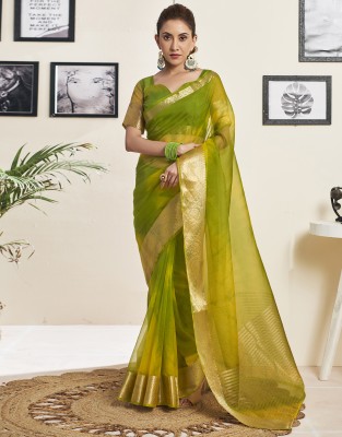 Satrani Printed Banarasi Organza Saree(Light Green)