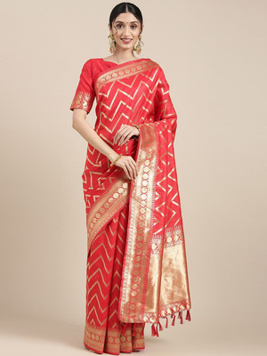 Anouk Rustic Woven Baluchari Silk Blend Saree(Red)