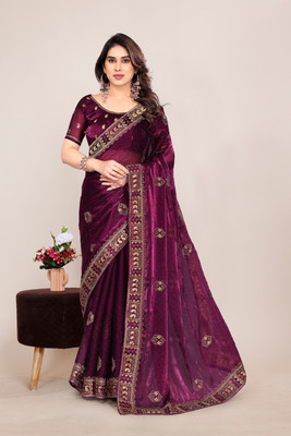 Radheradhey Embroidered Bollywood Jimmy choo Saree(Purple)