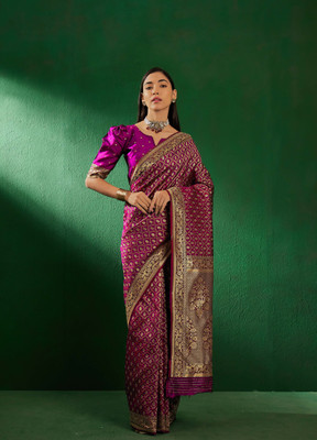 Sangria Woven Banarasi Silk Blend Saree(Pink)