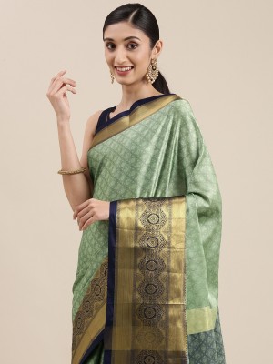 VRINDITA FASHION Dyed, Embellished, Woven Banarasi Cotton Silk, Jacquard Saree(Light Green)