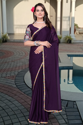 Shatayu Solid/Plain Bollywood Silk Blend Saree(Purple)