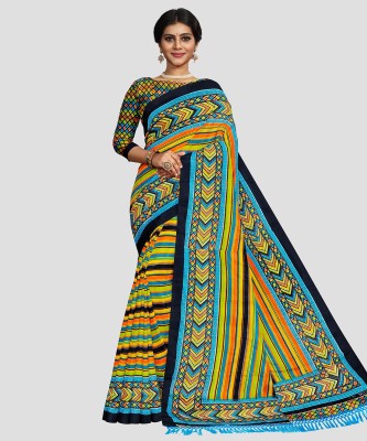 Classy Foriever Striped Daily Wear Crepe Saree(Yellow)