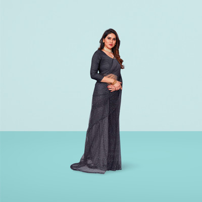 BHAGWATI ART Dyed Bollywood Net Saree(Black)