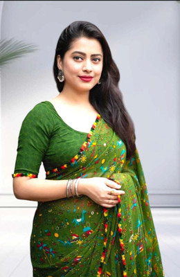 TEN R Self Design Bollywood Georgette Saree(Green)