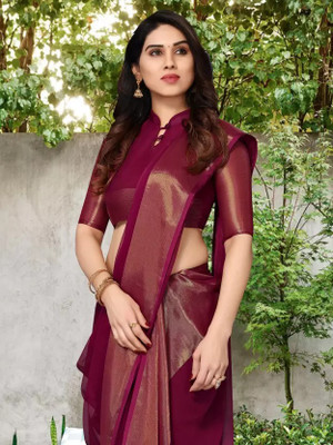 Online Bazaaar Solid/Plain Bollywood Chiffon Saree(Magenta)