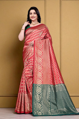 JAY KHODIYAR EMBROIDERY Self Design Bollywood Jacquard Saree(Red)