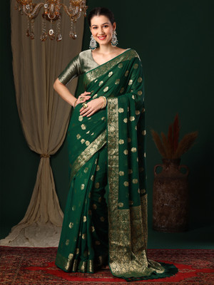 Divastri Woven Kanjivaram Georgette Saree(Green)