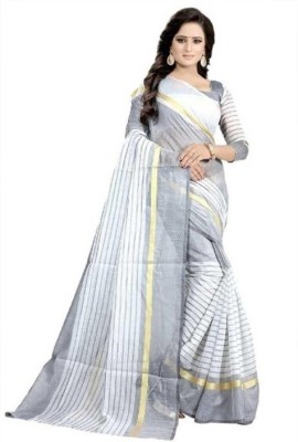 Saadhvi Self Design Daily Wear Lycra Blend Saree(White)