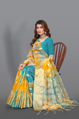 KOTHARI BS Polka Print Bandhani Organza Saree(Light Blue)