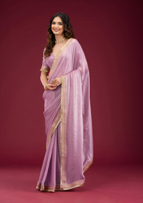 shyamlata Solid/Plain Bollywood Jimmy choo Saree(Purple)