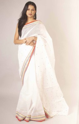 Shyamalisaree Woven Handloom Cotton Silk Saree(White)