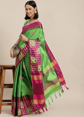Divastri Embroidered, Self Design Bollywood Cotton Silk Saree(Light Green, Pink)