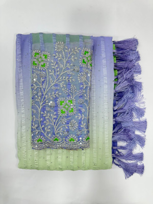 ABSilk Embroidered, Self Design, Solid/Plain Bollywood Georgette Saree(Purple, Green)