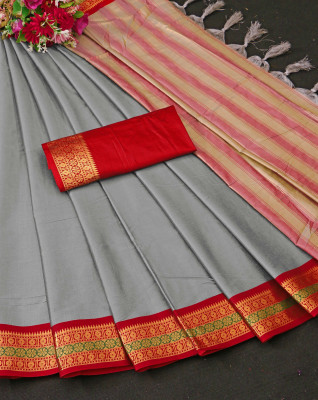 Paramparik Textile Temple Border Bollywood Cotton Silk Saree(Pink)