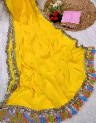 AKT Solid/Plain Saree with Attached Blouse Georgette Saree(Multicolor)