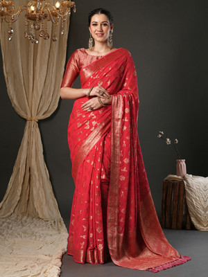 Tasrika Woven Kanjivaram Georgette Saree(Red)