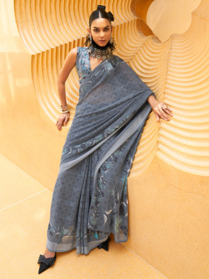 Sareemall Printed Daily Wear Georgette Saree(Grey)