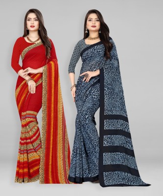 kashvi sarees Printed Daily Wear Georgette Saree(Pack of 2, Light Blue, Red, Black)