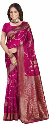 DHAYNAAND REEWA FASHION Floral Print, Woven Kanjivaram Jacquard, Tussar Silk Saree(Magenta)