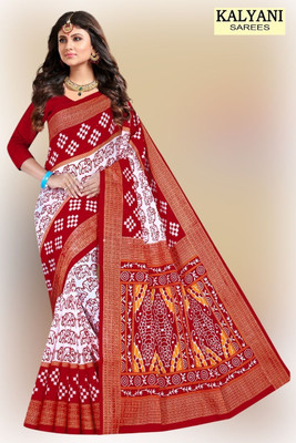 kalyani nx Printed Sambalpuri Pure Cotton Saree(Red)