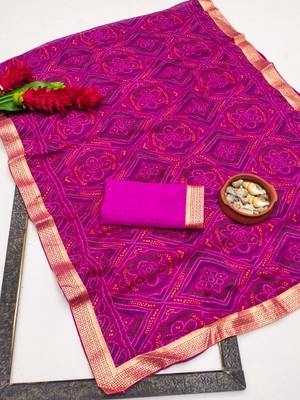 Kanooda Prints Printed Bandhani Georgette Saree(Pink)
