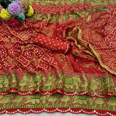 V KAPIL AND CO Printed, Embellished Bandhani Art Silk Saree(Purple)