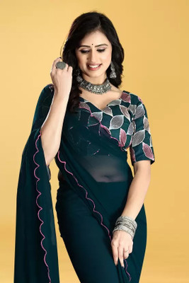 Raj Laxmi Impex Embroidered Daily Wear Georgette Saree(Dark Blue)