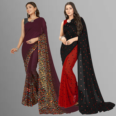 kashvi sarees Polka Print Bollywood Georgette Saree(Pack of 2, Multicolor)