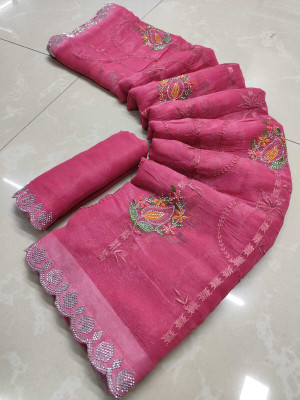 Sareez House Embroidered Bollywood Chiffon Saree(Pink)