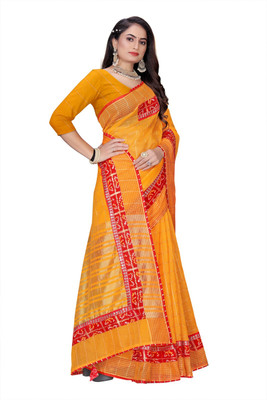 Dhanlaxmi Creation Woven Daily Wear Cotton Blend Saree(Yellow)