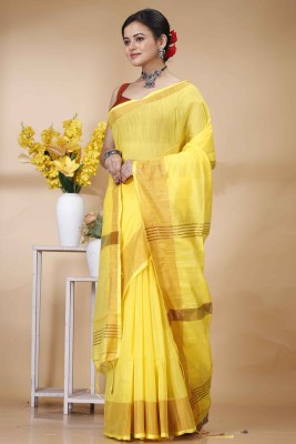 DipDiya Woven Handloom Pure Silk Saree(Yellow)