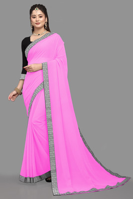 Om Sai Creation Solid/Plain Daily Wear Georgette Saree(Pink)