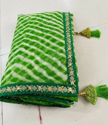 S.R.TEXTILES Striped Bollywood Georgette Saree(Green)