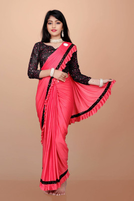 A To Z Cart Embellished Bollywood Lycra Blend Saree(Black, Pink)