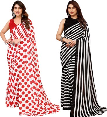kashvi sarees Printed Daily Wear Georgette Saree(Pack of 2, White, Blue)