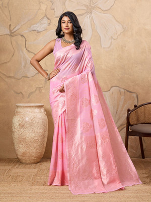 PRIMENIKS Woven Banarasi Cotton Silk Saree(Pink)