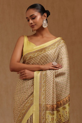 soch Floral Print Saree with Attached Blouse Art Silk Saree(Yellow)
