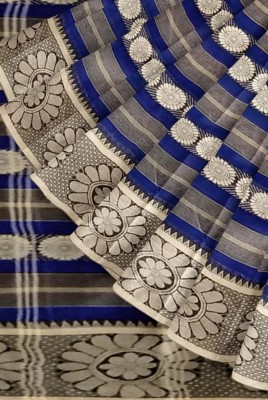 SANVISAREE Woven Tant Pure Cotton Saree(Blue)