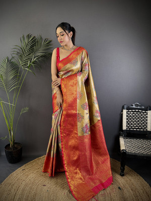 Elora Woven Dharmavaram Silk Blend Saree(Gold)
